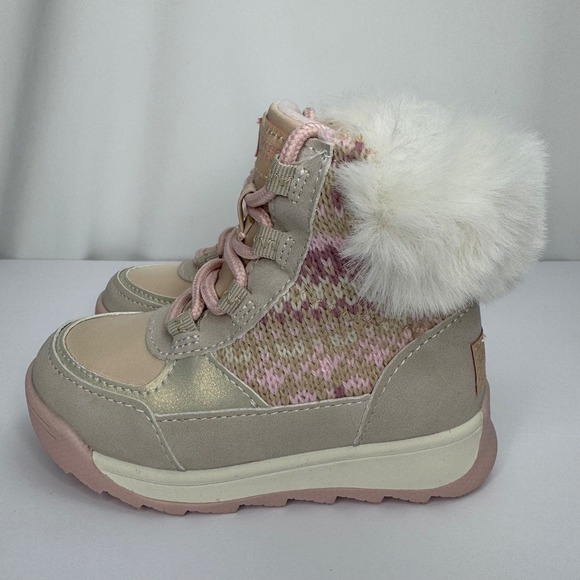 London Fog Kids Girls Pink and White Faux Fur Winter Snow Boots Girls Size 8 - Picture 4 of 9